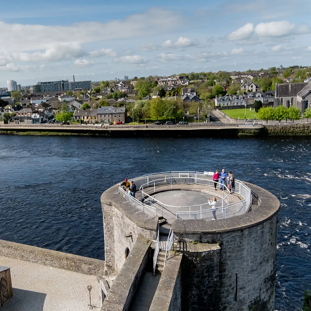 visitors sweeping views over the River Shannon and the medieval streets from Castle Towers